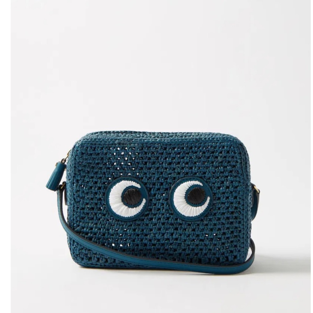 Anya Hindmarch Raffia Eyes Crossbody Bag in Light Petrol/Teal